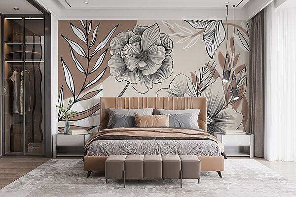 Artistic floral line drawing design. Artistic floral line drawing design.
