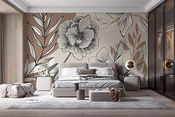 Artistic floral line drawing design. Artistic floral line drawing design.