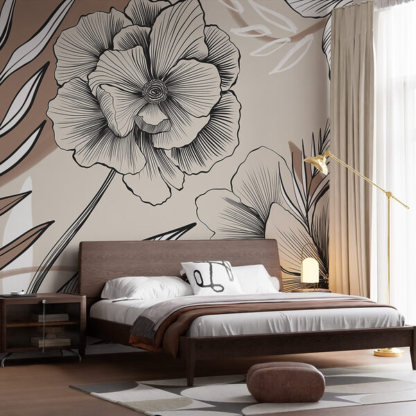 Artistic floral line drawing design. Artistic floral line drawing design.