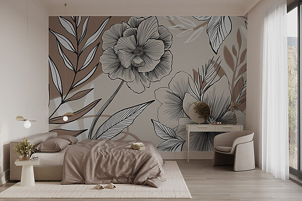 Artistic floral line drawing design. Artistic floral line drawing design.