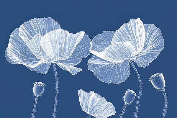 White flowers on a blue background White flowers on a blue background
