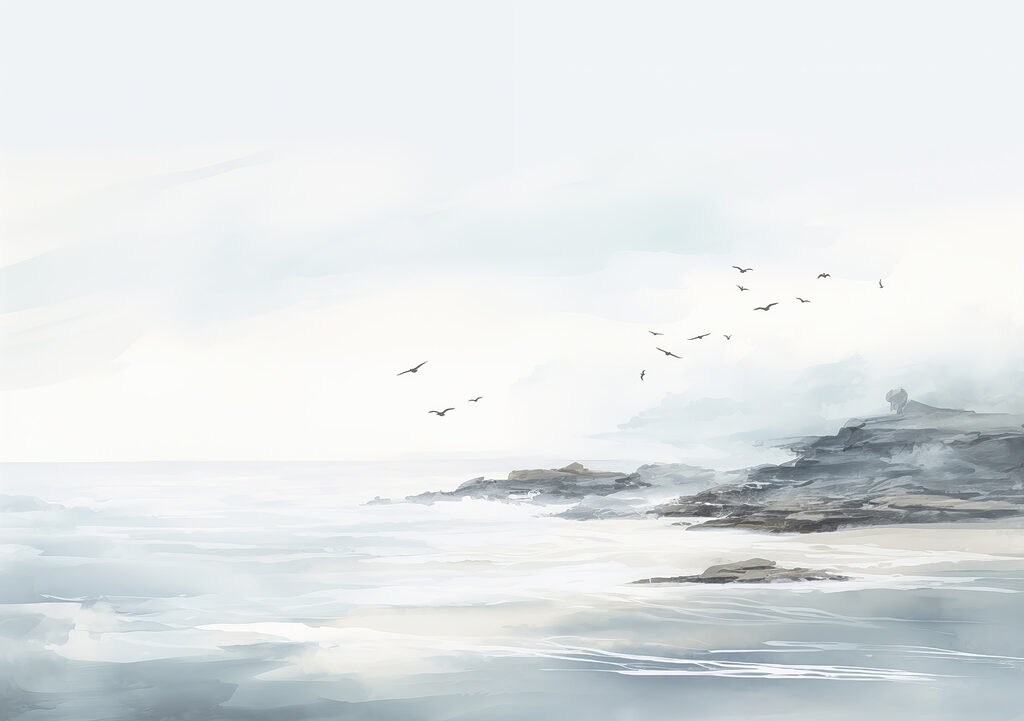 Birds flying over a rocky beach Birds flying over a rocky beach