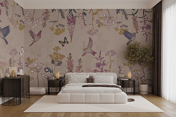 Wallpaper with birds and flowers Wallpaper with birds and flowers
