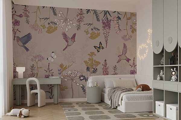 Wallpaper with birds and flowers Wallpaper with birds and flowers
