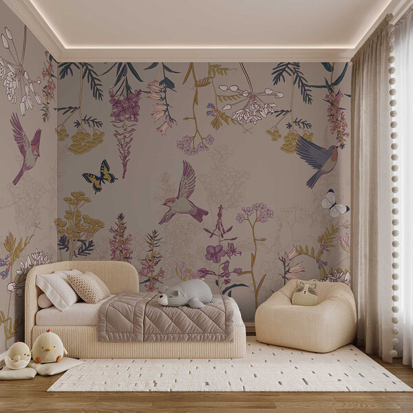 Wallpaper with birds and flowers Wallpaper with birds and flowers