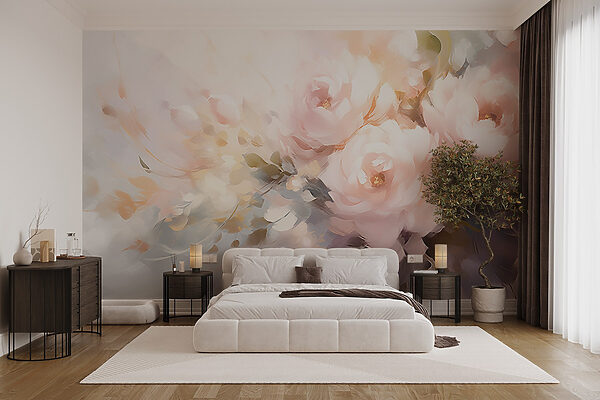 Painting of flowers on a white surface Painting of flowers on a white surface