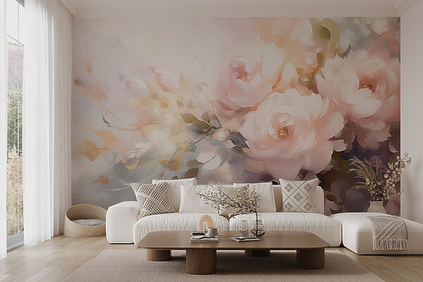 Painting of flowers on a white surface Painting of flowers on a white surface