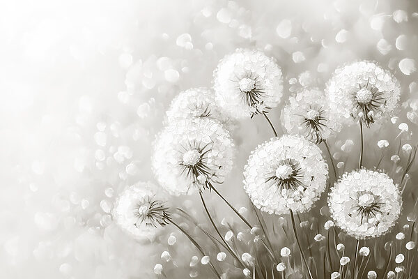 Group of dandelions with white flowers Group of dandelions with white flowers