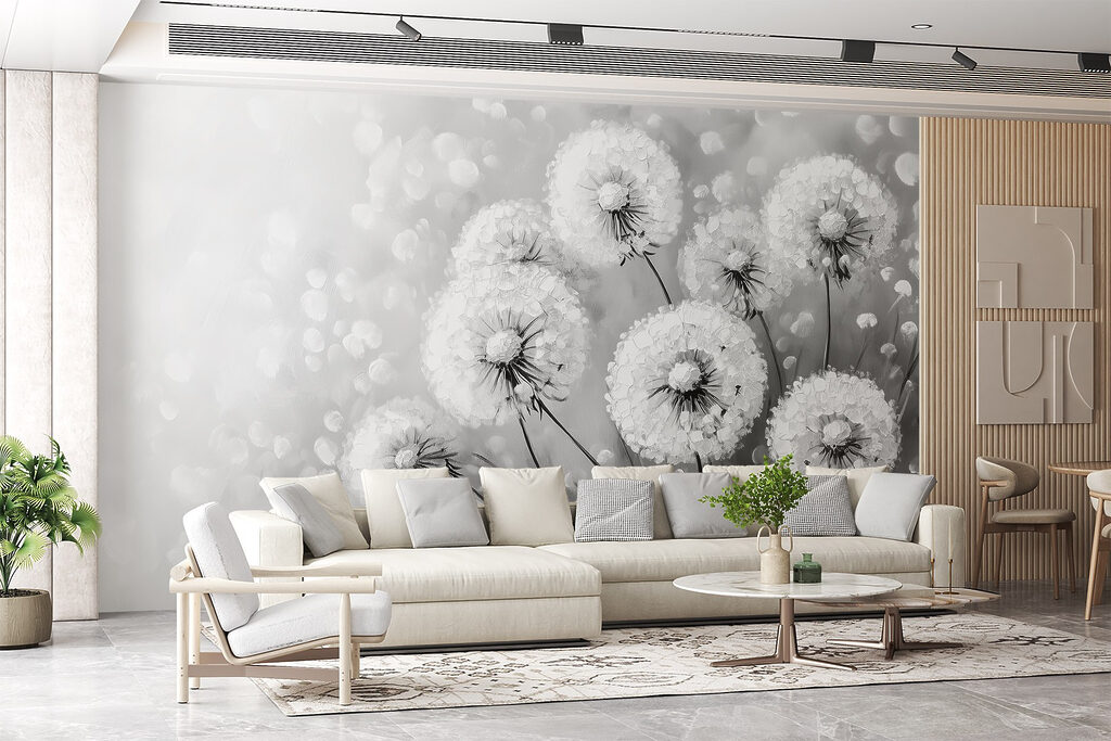Group of dandelions in black and white Group of dandelions in black and white