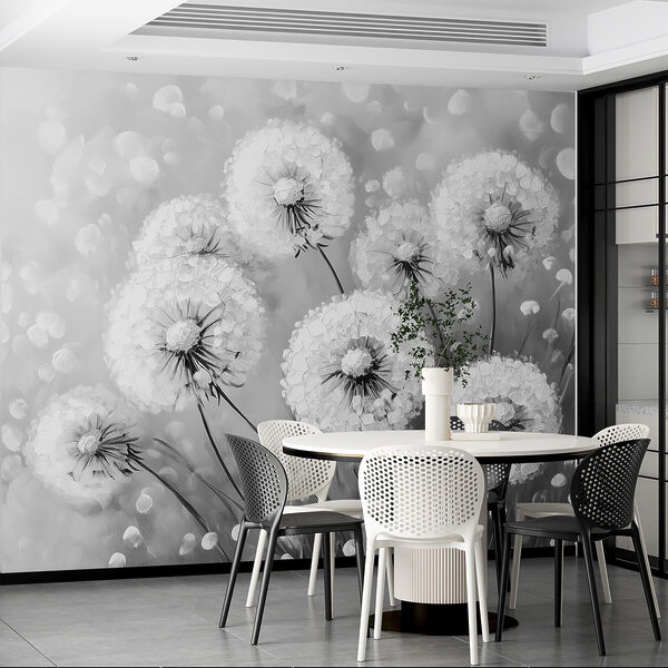 Group of dandelions in black and white Group of dandelions in black and white