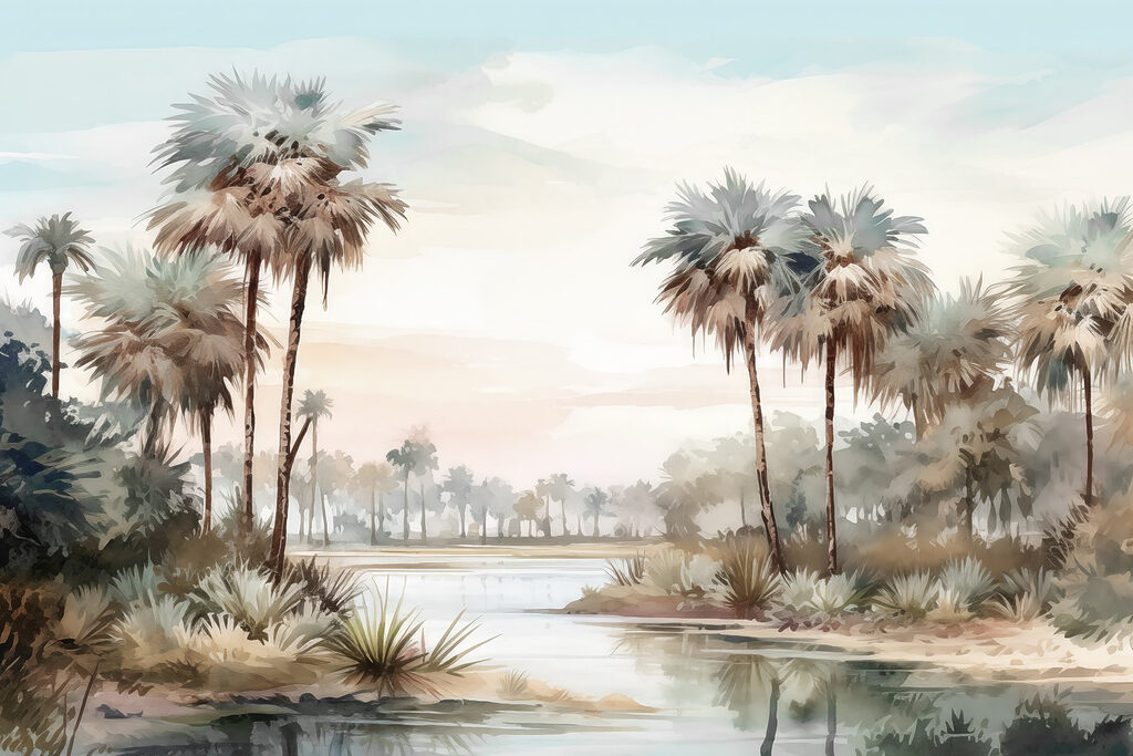 Water and palm trees by a river Water and palm trees by a river