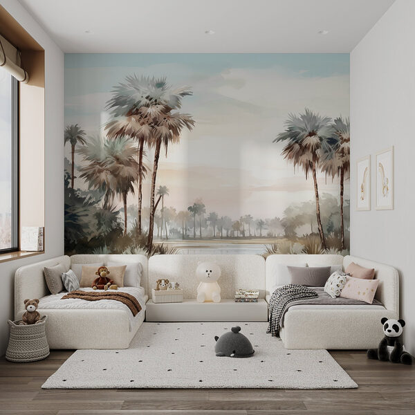 Water and palm trees by a river Water and palm trees by a river