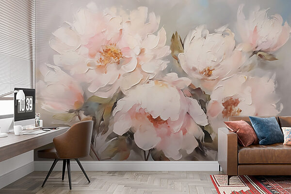 Painting of flowers on a white surface Painting of flowers on a white surface