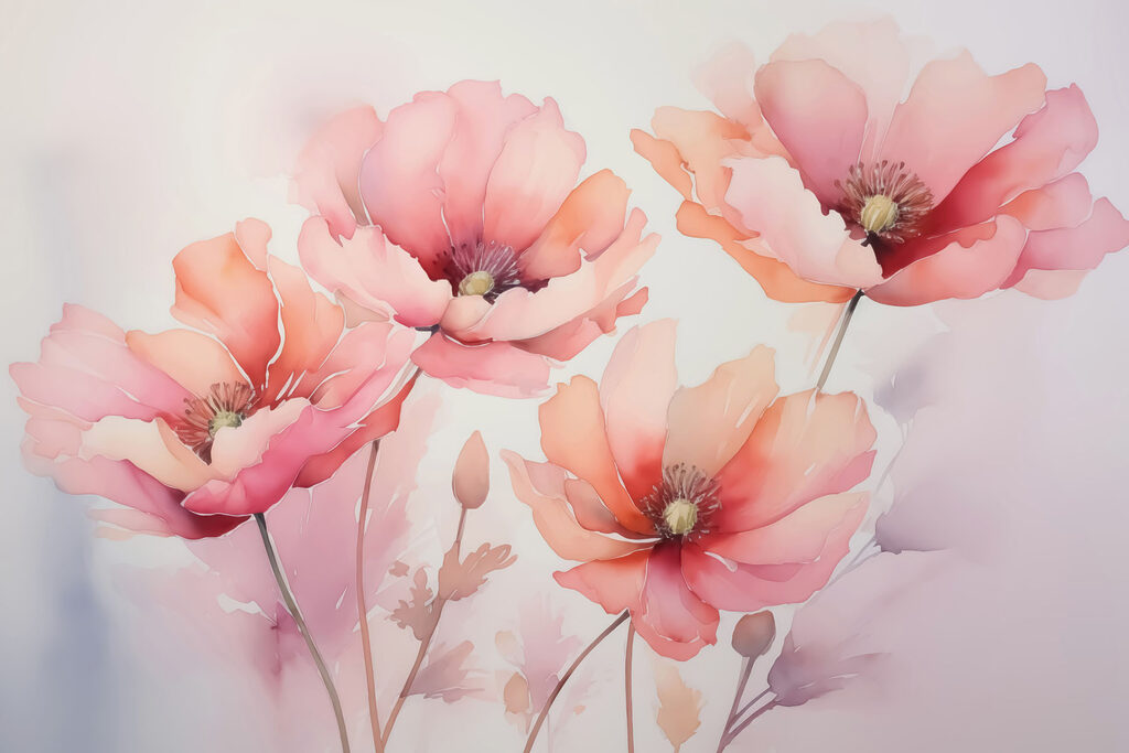 Painting of flowers on a white background Painting of flowers on a white background