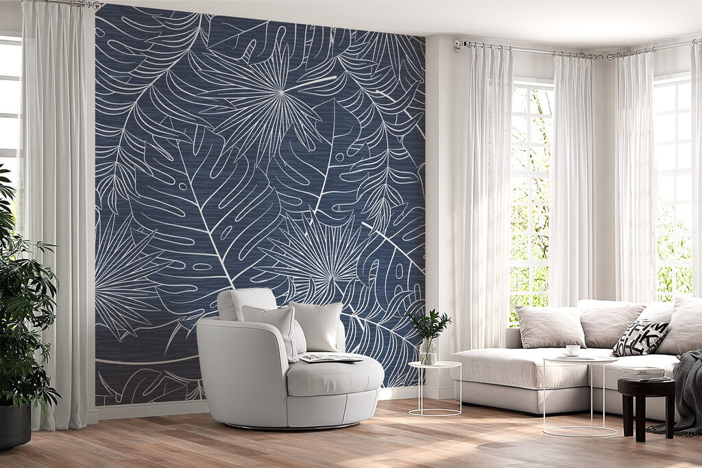 Pattern of leaves on a blue background Pattern of leaves on a blue background