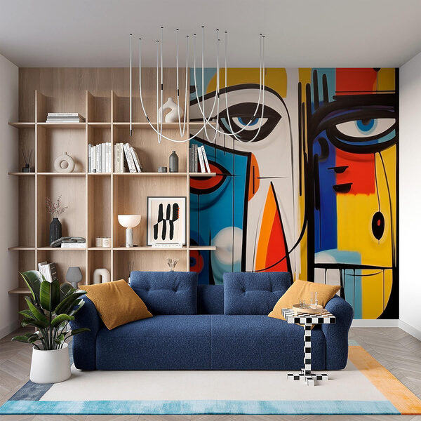 Colorful art piece with different faces