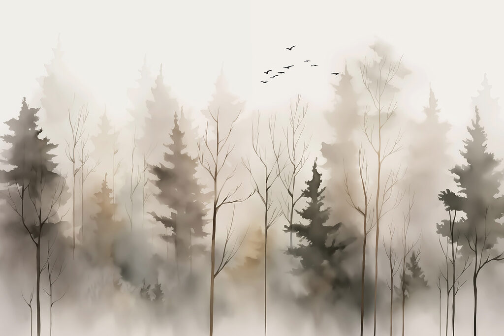 Group of trees in fog Group of trees in fog