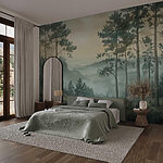 Wall murals Painting of a forest with fog