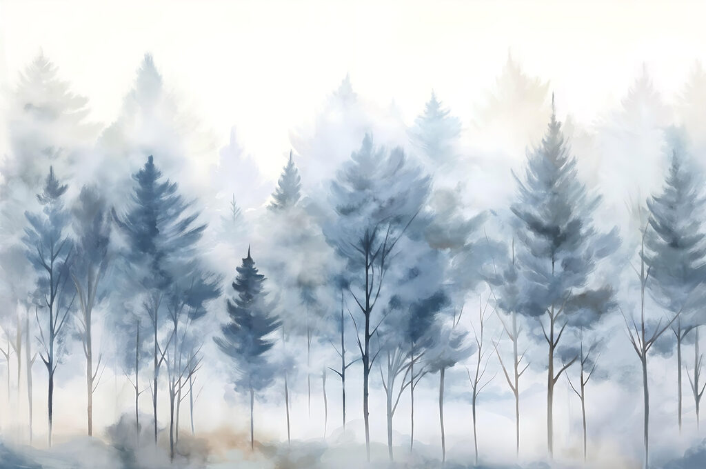 Group of trees in fog Group of trees in fog