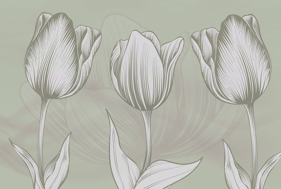 Line of flowers on a green background