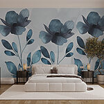 Wall murals Blue flowers and leaves