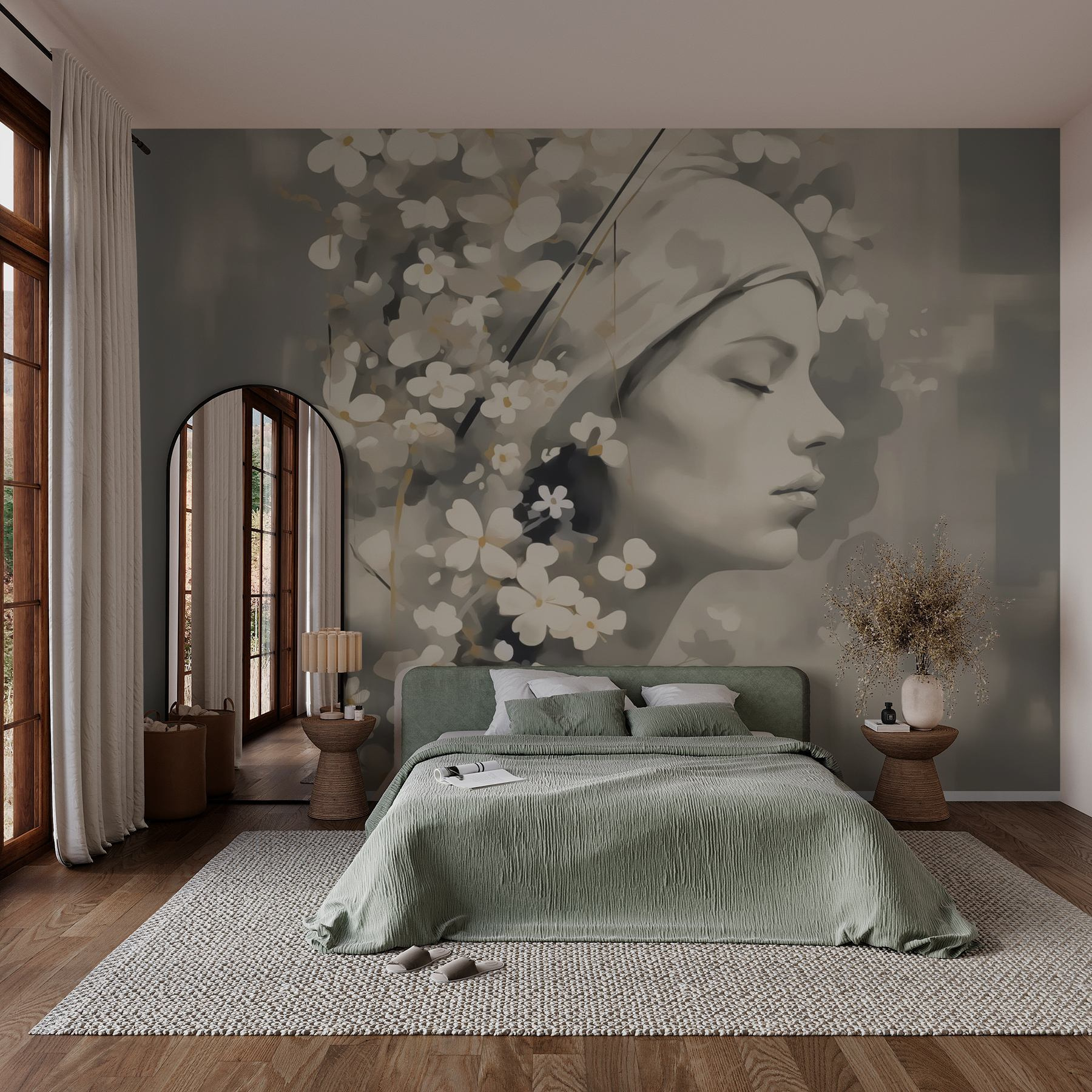 Gentle beauty in floral embrace