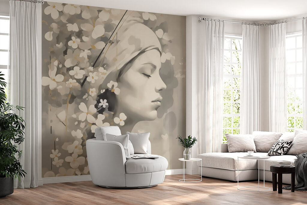 Gentle beauty in floral embrace Gentle beauty in floral embrace