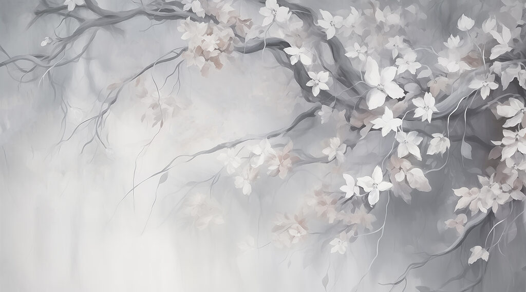 Painting of a tree with white flowers Painting of a tree with white flowers