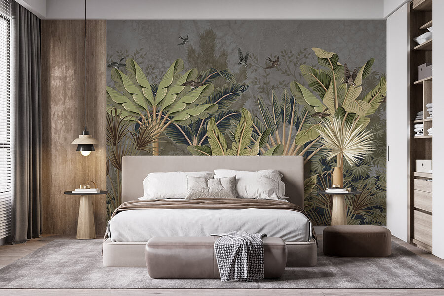 Wallpaper with a tropical forest