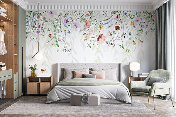Watercolor painting of flowers and leaves Watercolor painting of flowers and leaves