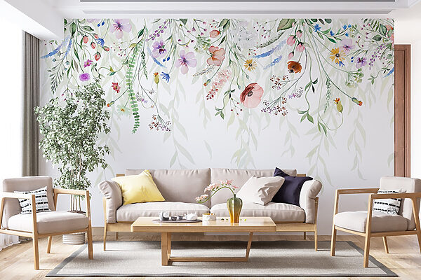 Watercolor painting of flowers and leaves Watercolor painting of flowers and leaves