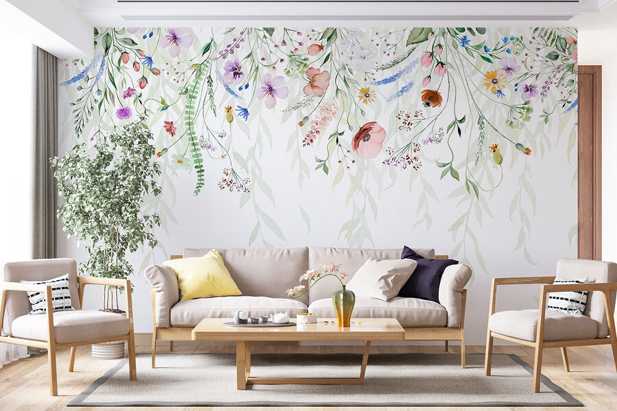 Watercolor painting of flowers and leaves Watercolor painting of flowers and leaves