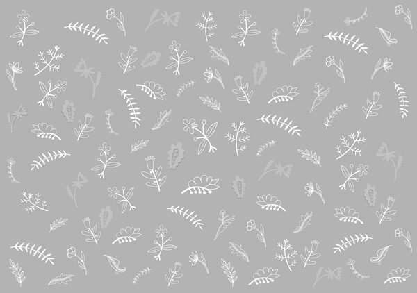 Grey background with white flowers and leaves Grey background with white flowers and leaves