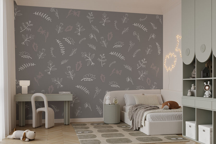 Grey background with white flowers
