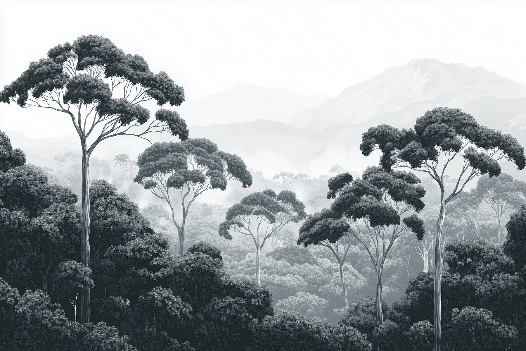 Forest with trees and mountains in the background