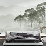 Wall mural Birds flying over trees