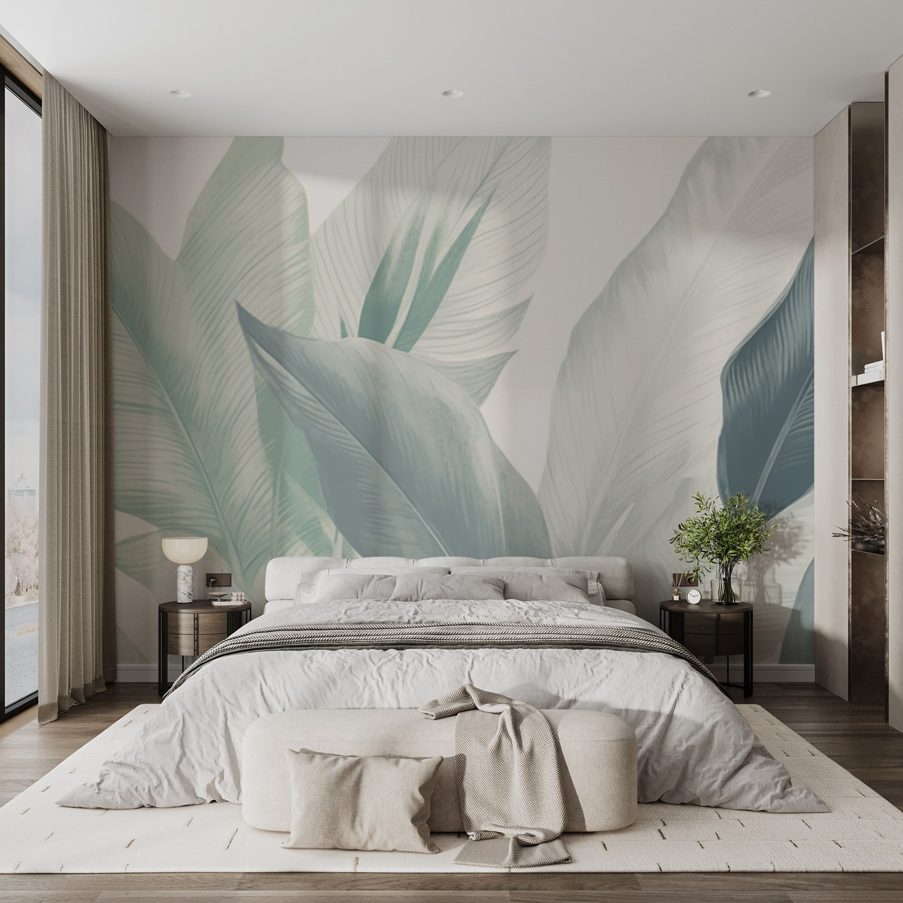 Lush leaves in soft green tones