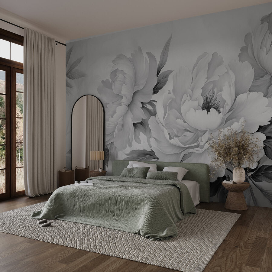 Wall murals Delicate blooms in monochrome hues