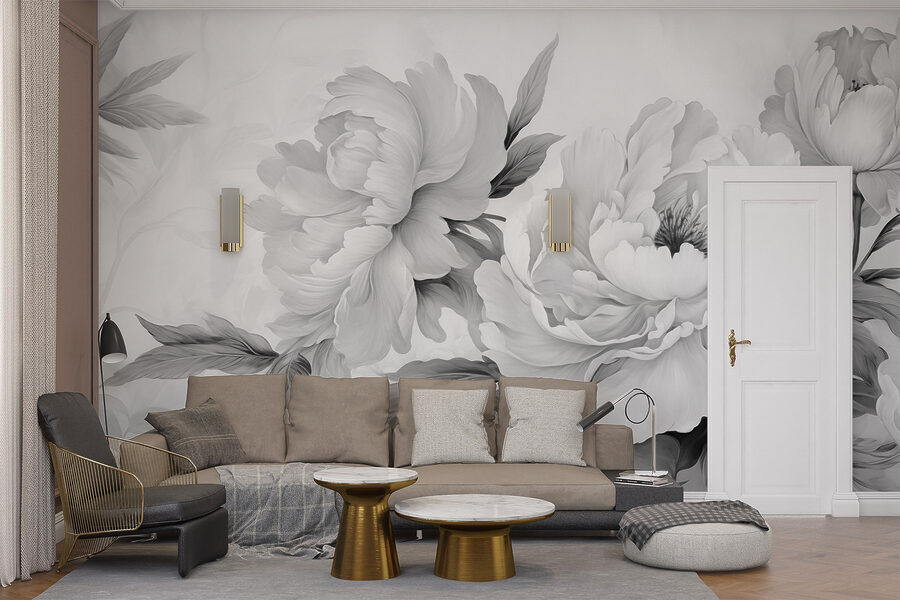 Wall murals Delicate blooms in monochrome hues - Image 2