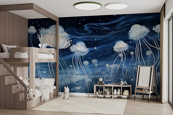Group of jellyfish under the night sky Group of jellyfish under the night sky
