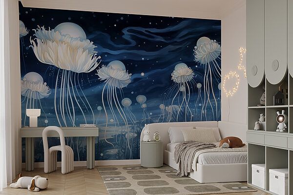 Group of jellyfish under the night sky Group of jellyfish under the night sky