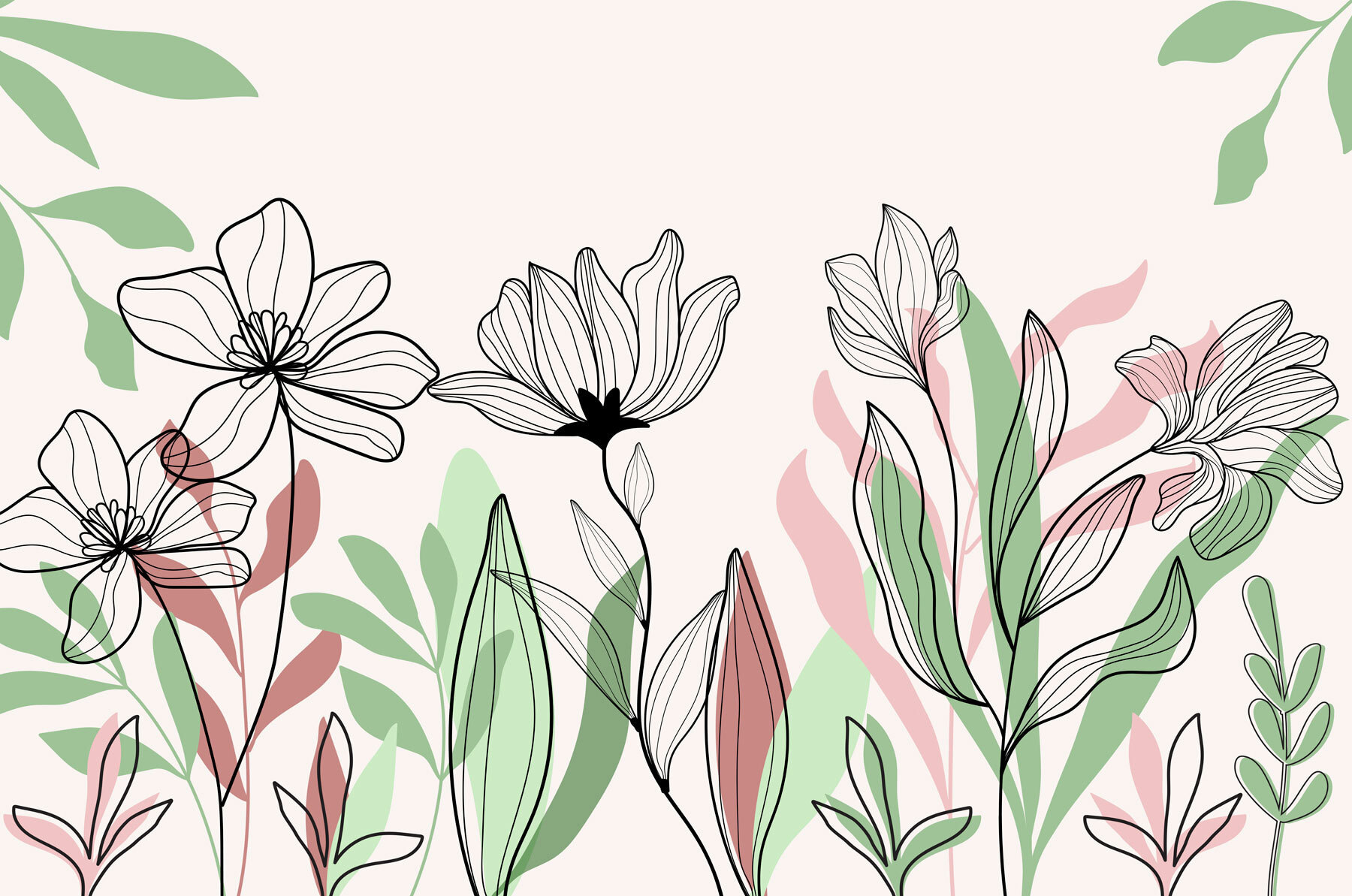 Line of flowers and leaves Line of flowers and leaves