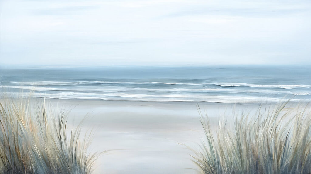 Beach with grass and waves Beach with grass and waves