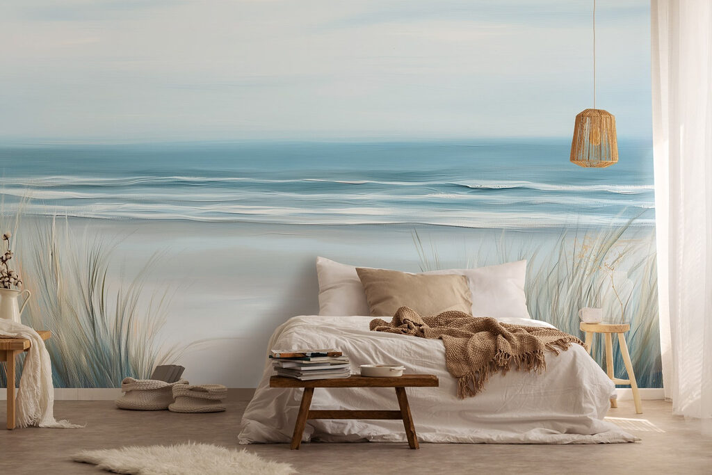 Beach with grass and waves Beach with grass and waves