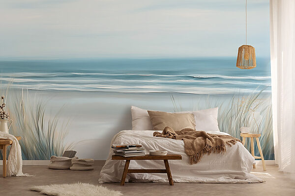 Wall murals Beach with grass and waves (SKU: w02869)