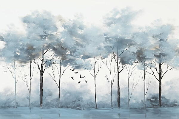 Group of trees with birds flying in the air Group of trees with birds flying in the air