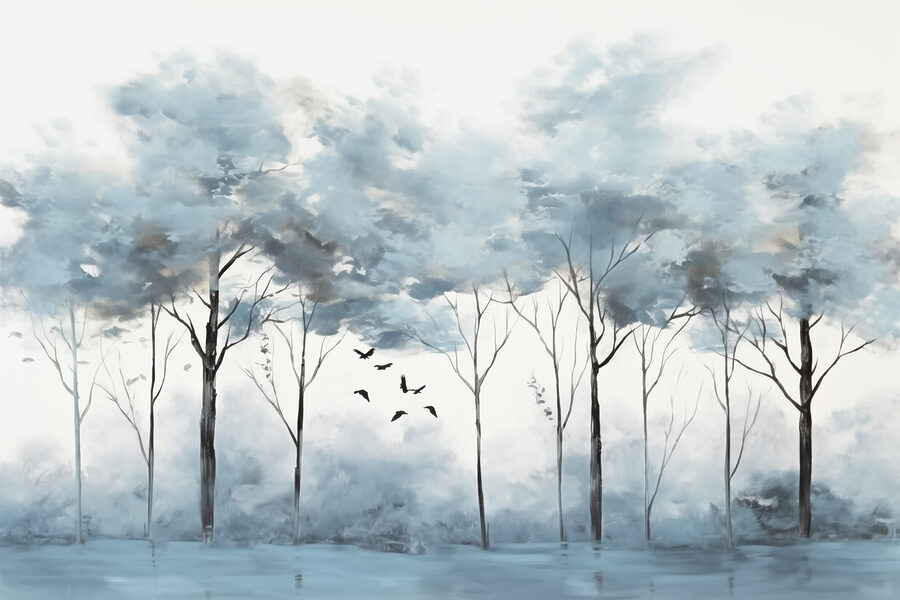 Group of trees with birds flying in the air Group of trees with birds flying in the air