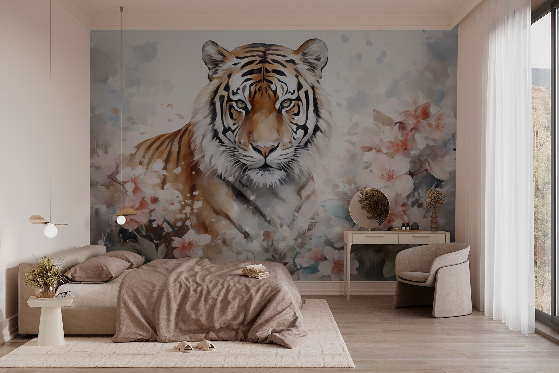 Tiger in a flowery garden