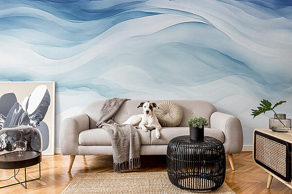 White and blue watercolor painting White and blue watercolor painting