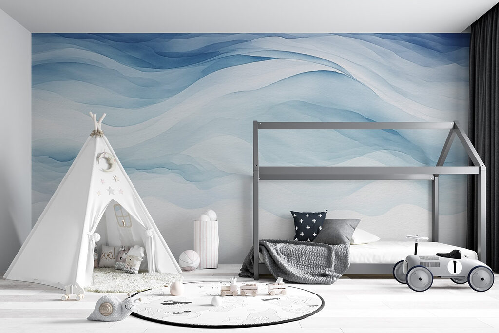 White and blue watercolor painting White and blue watercolor painting